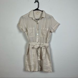 Cloth & Stone Tan Linen Tie Waist Romper